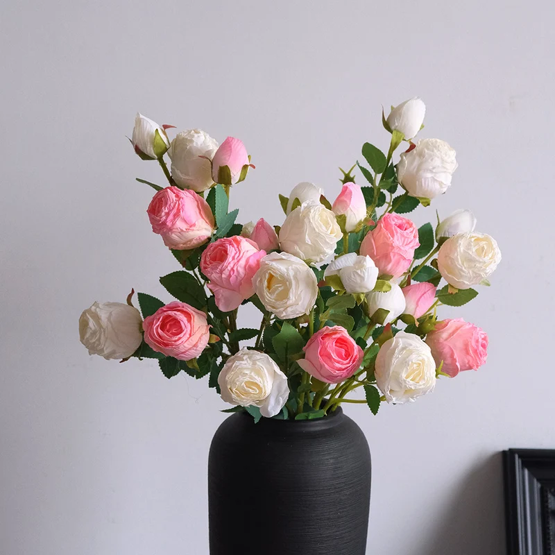 65 cm Künstliche Rosen mit 5 Blütenköpfen – Mit gebrannten Rändern