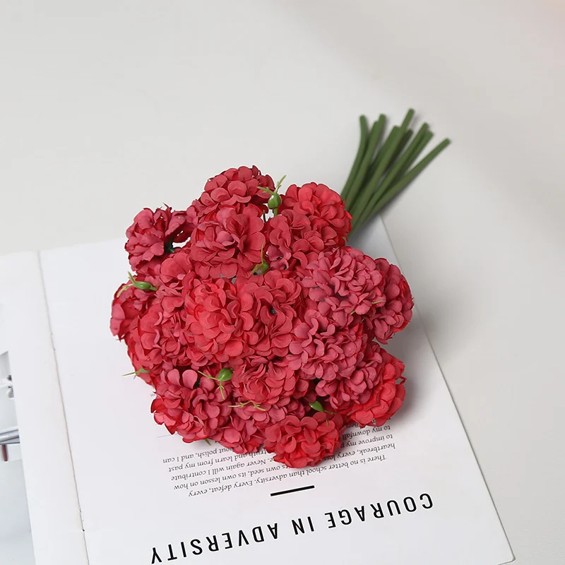 30 cm Künstliche Blüten 27 Blütenköpfe Ölmalerische Hydrangeen-Handstrauße