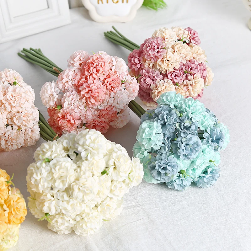 30 cm Künstliche Blüten 27 Blütenköpfe Ölmalerische Hydrangeen-Handstrauße