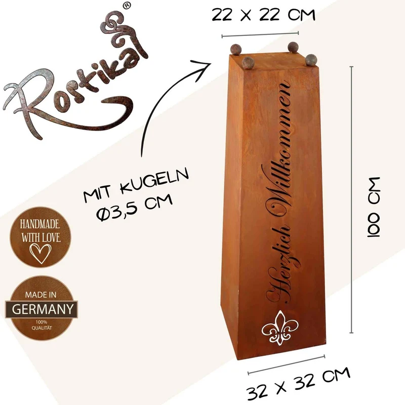Metall Dekosäule "Herzlich Willkommen" mit verschiedenen Blumenschalen | Wohn- und Gartendeko Vintage