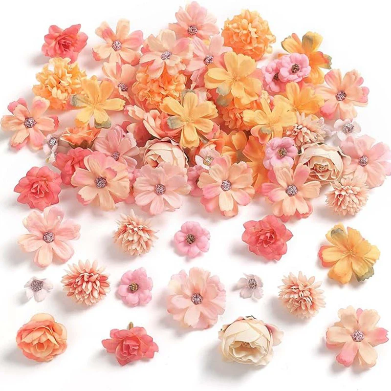 80 Stück Kunstblumen Zum Basteln, 2.5cm~5cm Blumen Deko Kunstblumen Blumenköpfe Können für Haarschmuck, Kleidung