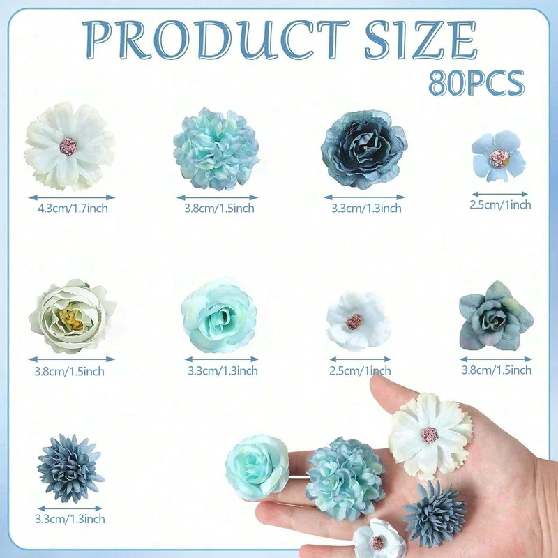 80 Stück Kunstblumen Zum Basteln, 2.5cm~5cm Blumen Deko Kunstblumen Blumenköpfe Können für Haarschmuck, Kleidung