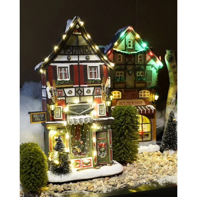 Weihnachtsdorf Miniatur-Wintersportgeschäft – L18 x B8 x H28 cm