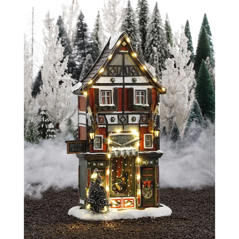 Weihnachtsdorf Miniatur-Wintersportgeschäft – L18 x B8 x H28 cm