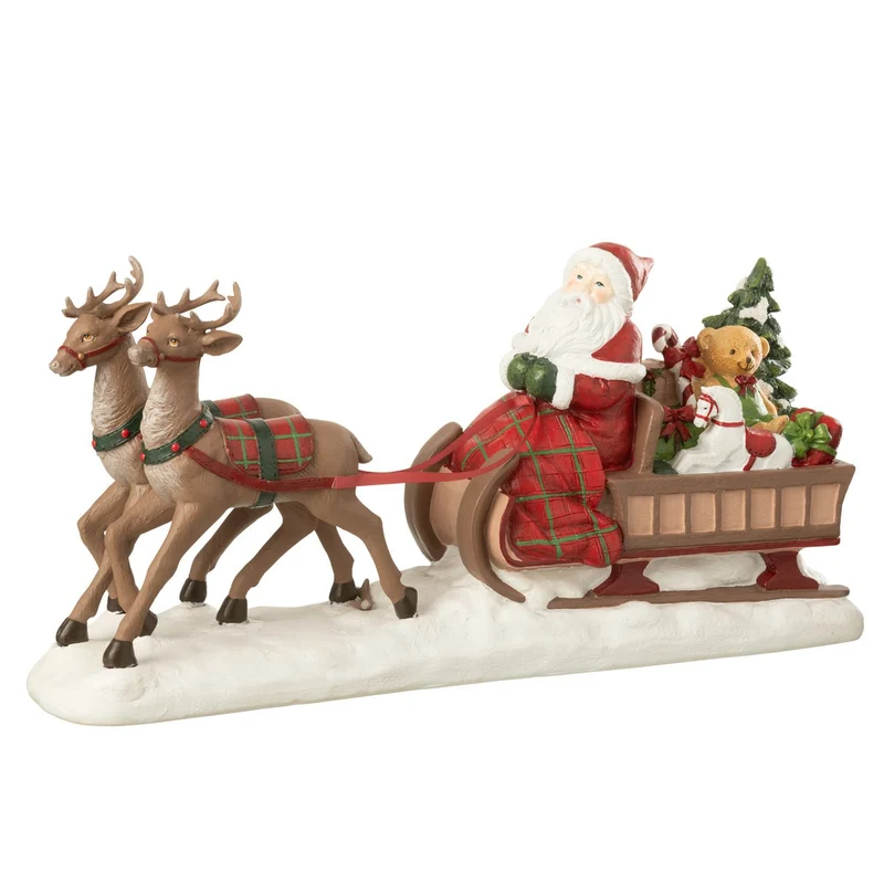 Dekofigur Weihnachtsmann im Schlitten mit Rentieren, Polyresin