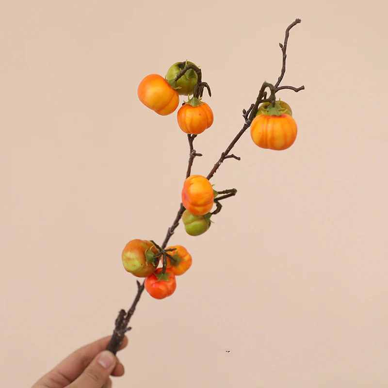 52 cm Künstliche Geld-Glücksbeeren & Mini-Kürbis Zweige - Herbstdeko für Tisch, Türkranz und Zuhause
