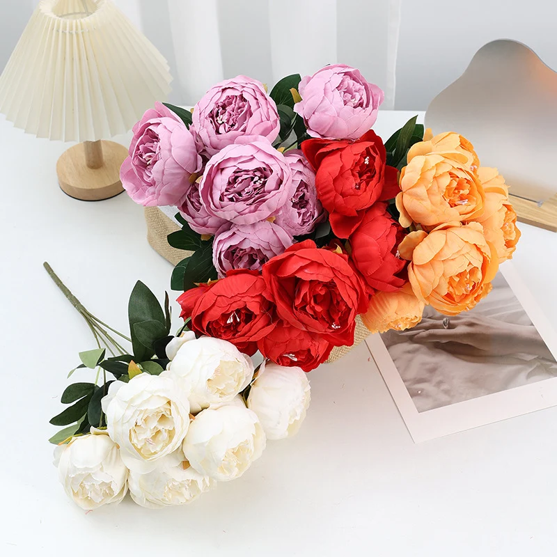 Großhandel 43 cm künstliche Pfingstrosen Busch-Bouquet– 7 Blüten pro Stängel