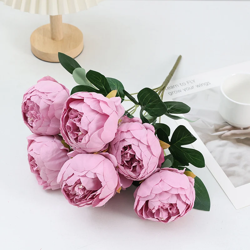 Großhandel 43 cm künstliche Pfingstrosen Busch-Bouquet– 7 Blüten pro Stängel