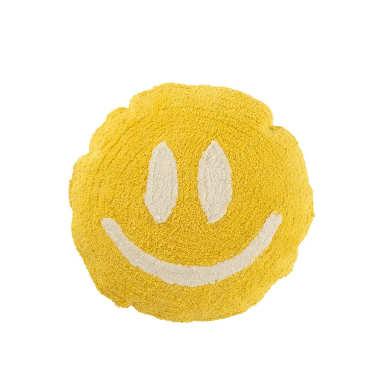 Getuftetes Kissen Smiley aus Baumwolle in Gelb