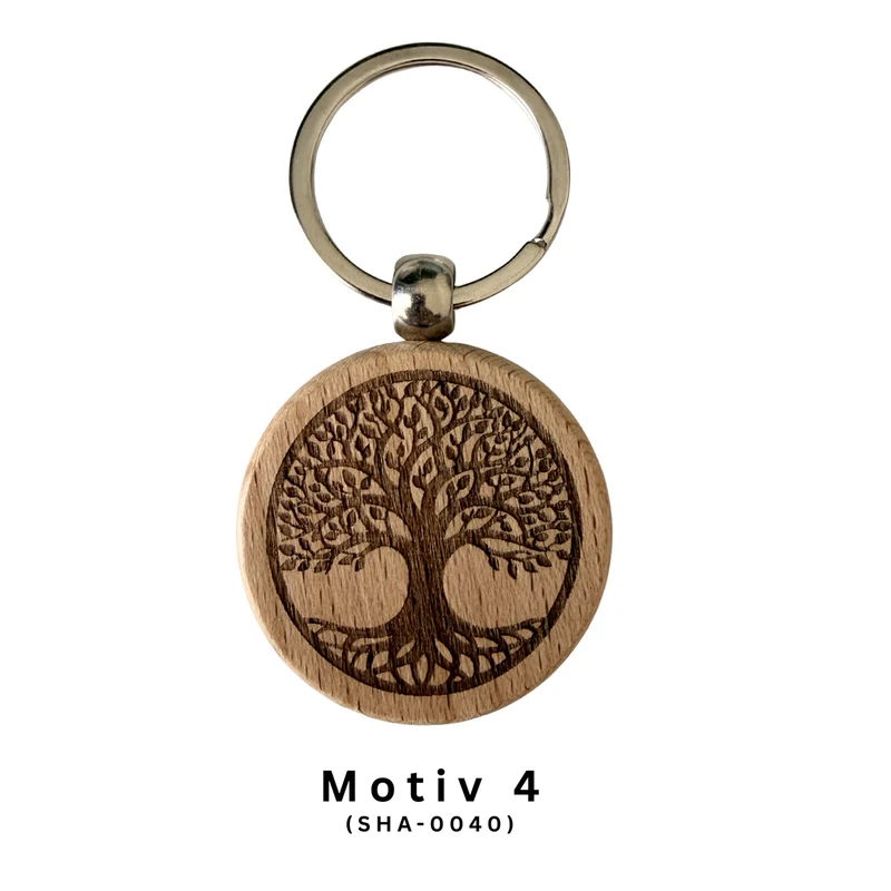 Schlüsselanhänger aus Holz mit Symbolmotiv