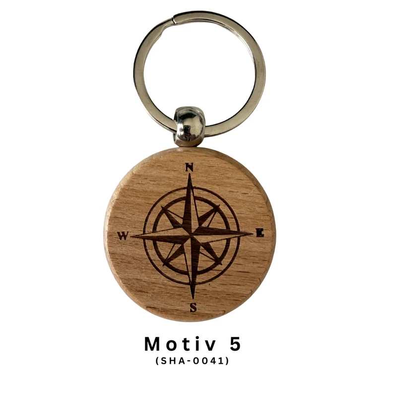 Schlüsselanhänger aus Holz mit Symbolmotiv