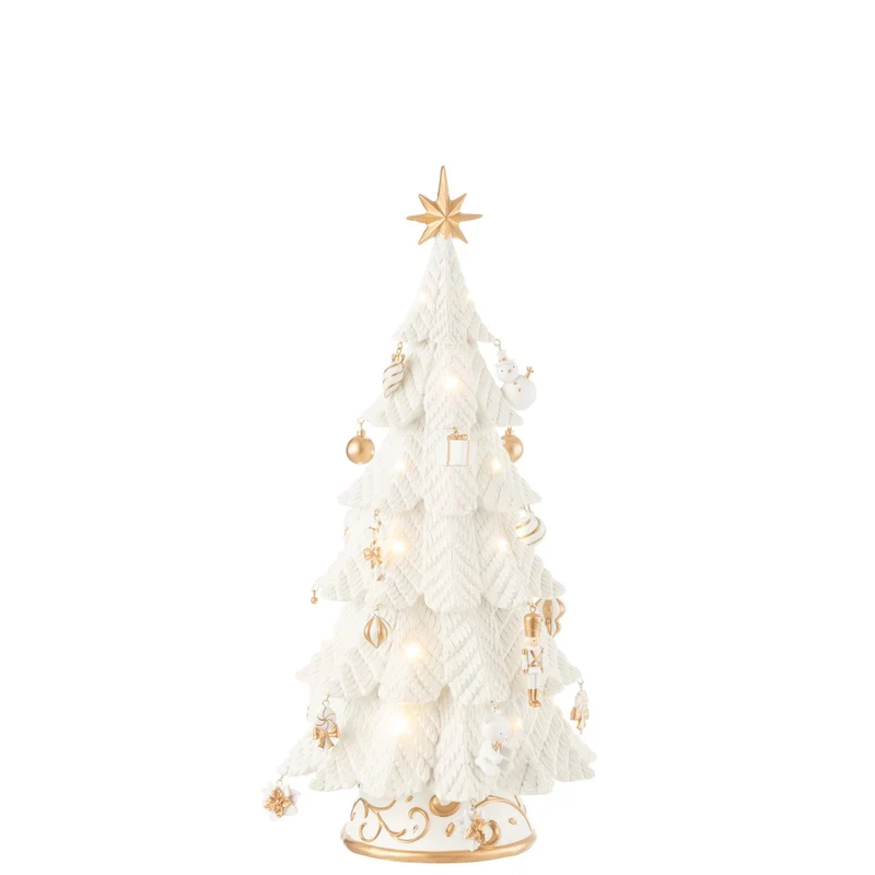 Deko-Weihnachtsbaum-Figur mit LED-Beleuchtung, Kunstharz, Weiß-Gold, klein