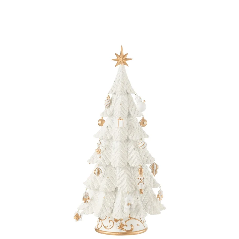 Deko-Weihnachtsbaum-Figur mit LED-Beleuchtung, Kunstharz, Weiß-Gold, klein