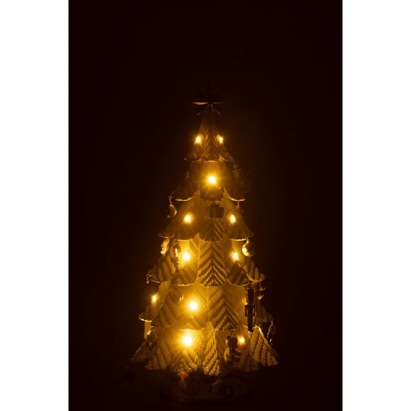 Deko-Weihnachtsbaum-Figur mit LED-Beleuchtung, Kunstharz, Weiß-Gold, klein