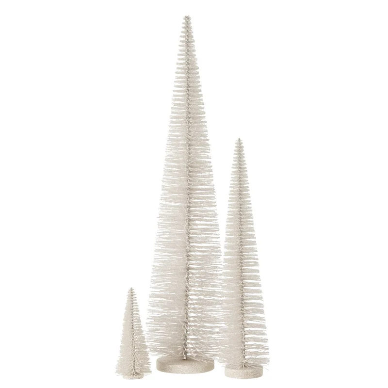 Deko-Weihnachtsbaum-Set, glitzernd, Kunststoff, Weiß, 3-teilig