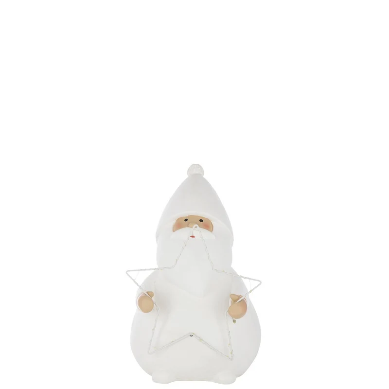 J-Line Figur Weihnachtsmann Stern – Polyresin – Weiß – L – LED-Leuchten
