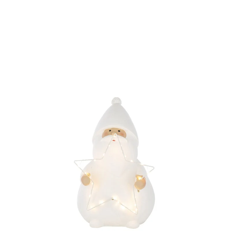 J-Line Figur Weihnachtsmann Stern – Polyresin – Weiß – L – LED-Leuchten