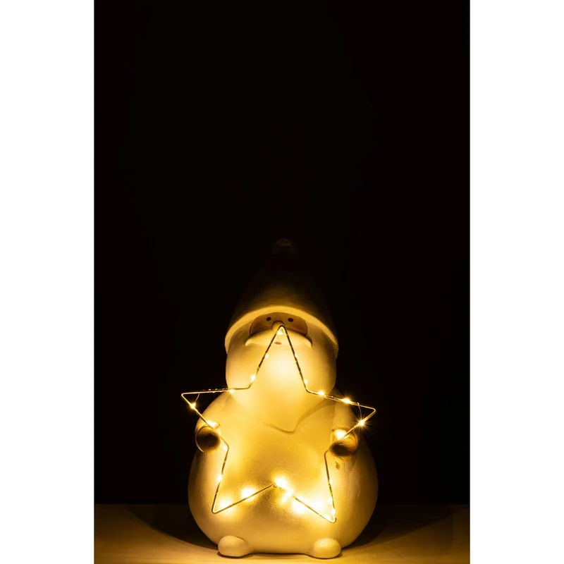 J-Line Figur Weihnachtsmann Stern – Polyresin – Weiß – L – LED-Leuchten