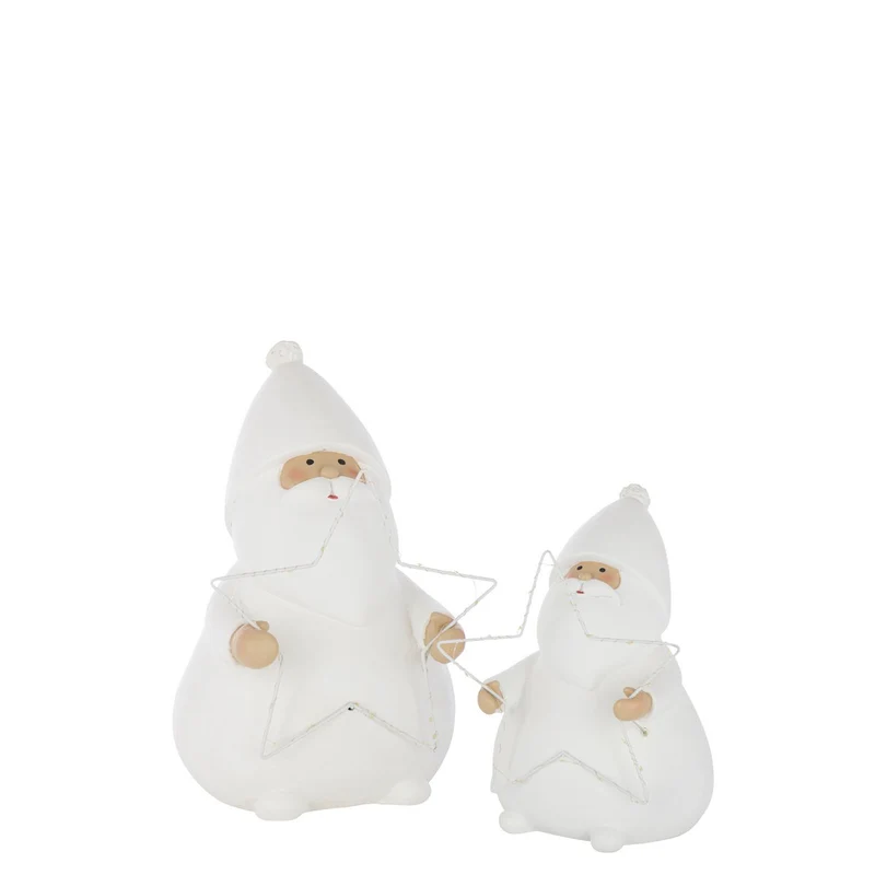 J-Line Figur Weihnachtsmann Stern – Polyresin – Weiß – L – LED-Leuchten