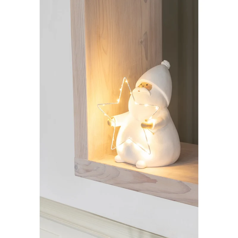 J-Line Figur Weihnachtsmann Stern – Polyresin – Weiß – L – LED-Leuchten