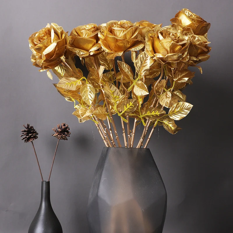 50 cm künstliche goldene Rosen für Hochzeitsdekoration, Feierlichkeiten & Feste, Hausdekoration sowie Geschäftsräume