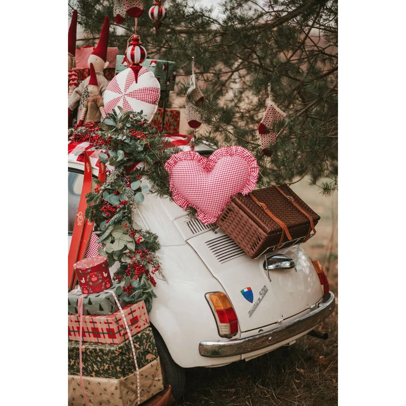 Herzkissen „Rot kariert“ Rotes Urlaubsgeschenk in Herzform, romantische Zimmerdekoration, stilvolle Bettwäsche, Geschenk für Sie, rustikale Weihnachtsdekoration