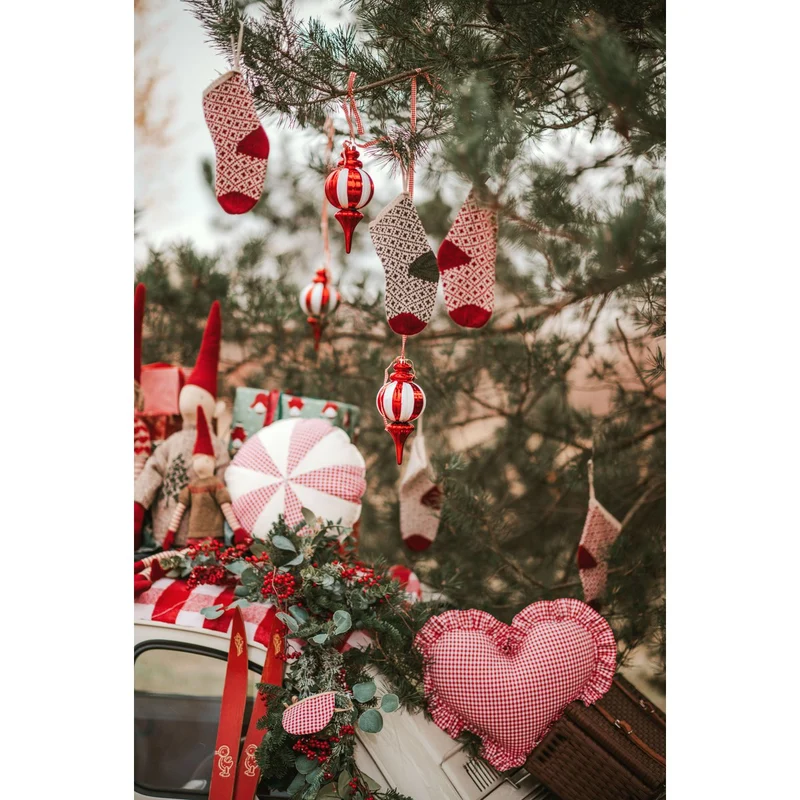 Herzkissen „Rot kariert“ Rotes Urlaubsgeschenk in Herzform, romantische Zimmerdekoration, stilvolle Bettwäsche, Geschenk für Sie, rustikale Weihnachtsdekoration