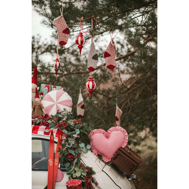 Herzkissen „Rot kariert“ Rotes Urlaubsgeschenk in Herzform, romantische Zimmerdekoration, stilvolle Bettwäsche, Geschenk für Sie, rustikale Weihnachtsdekoration