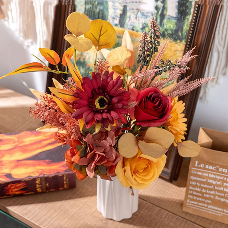 44 cm Herbstlicher Rosen- und Chrysanthemenstrauß für Arrangements, Home Decor, Wohnraumgestaltung & DIY-Dekoprojekte