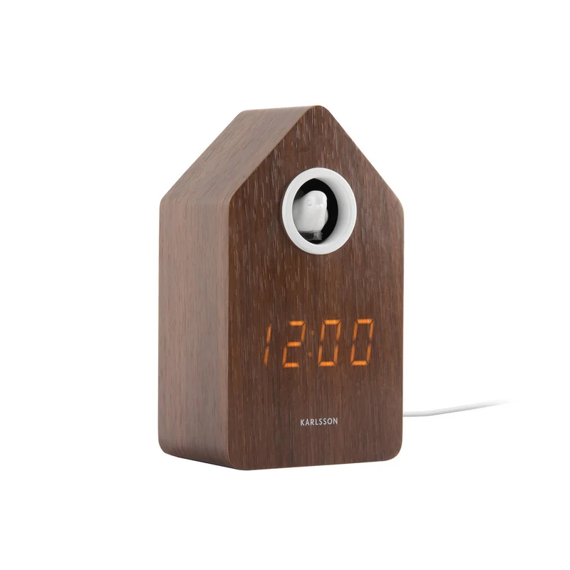 Kuckucksuhr-Wecker LED - modernes Holzfurnier mit digitaler Anzeige