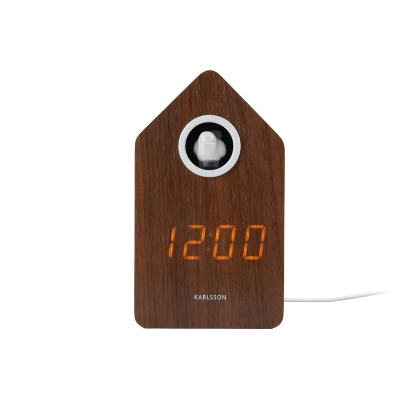 Kuckucksuhr-Wecker LED - modernes Holzfurnier mit digitaler Anzeige