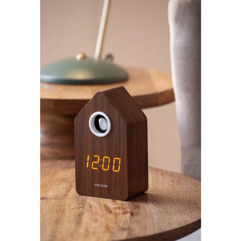 Kuckucksuhr-Wecker LED - modernes Holzfurnier mit digitaler Anzeige