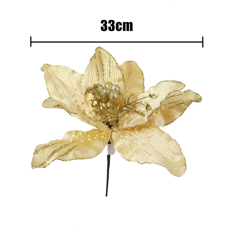 33 cm Große Künstliche Poinsettie Weihnachtsblumen Weihnachtsbaumschmuck für Festliche Dekoration