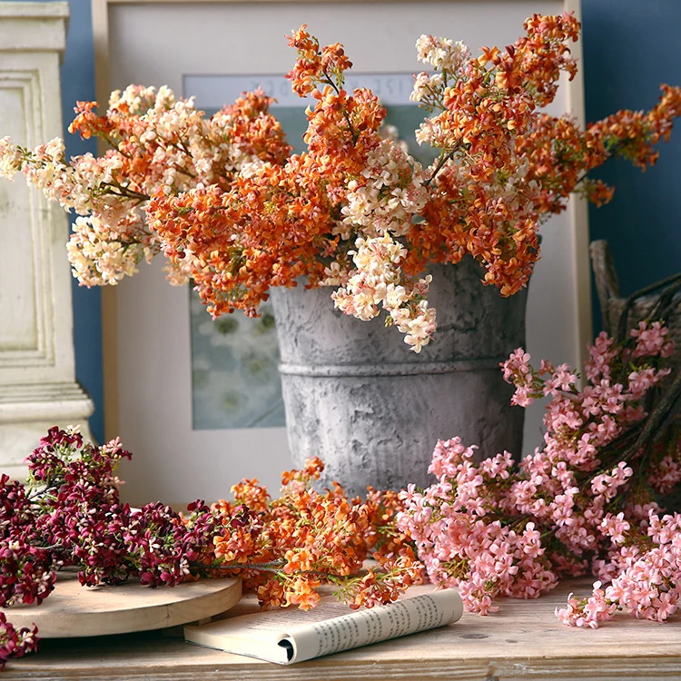 70 cm künstliche Fliederblüten in retro-herbstlichen Tönen