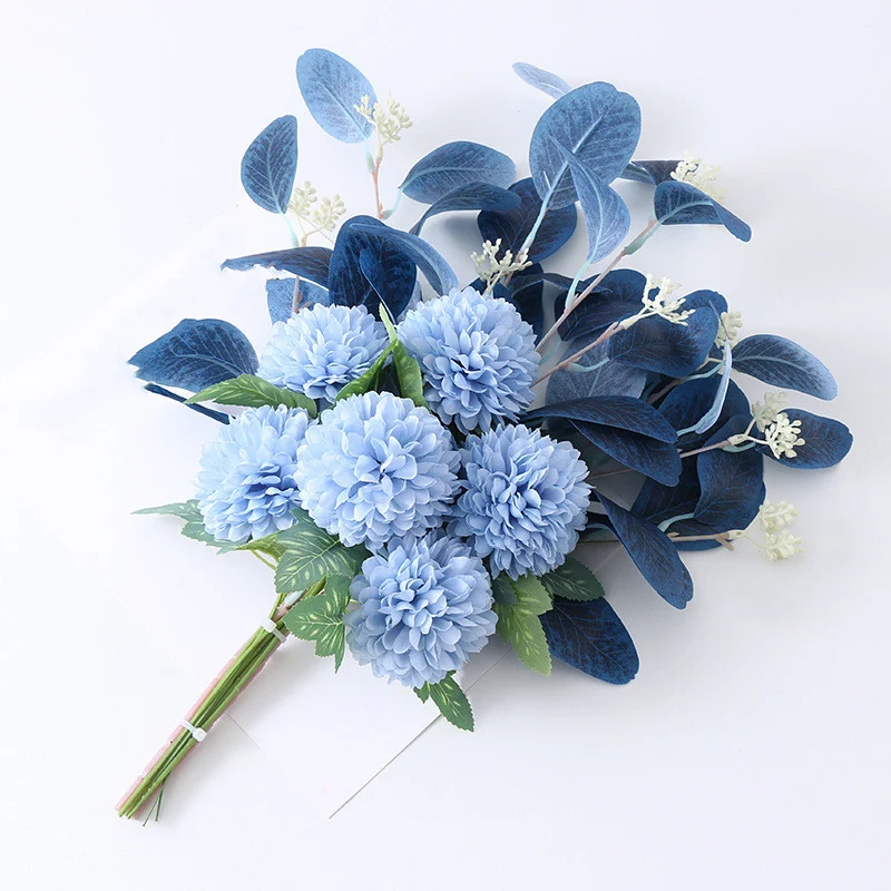 47 cm Künstlicher Blumenstrauß mit Ball Mums Mixed & Eukalyptus – Für Herbst-Winter-Dekoration