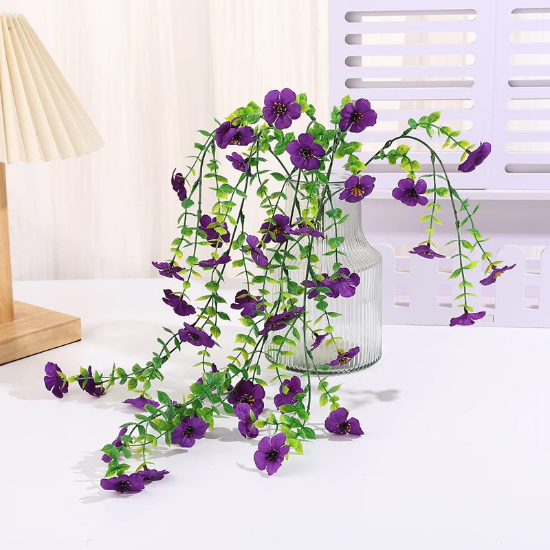 75 cm künstliche Violeen Veilchen - wandhängende Pflanzenranke Kunstpflanzenranke für Wanddekor