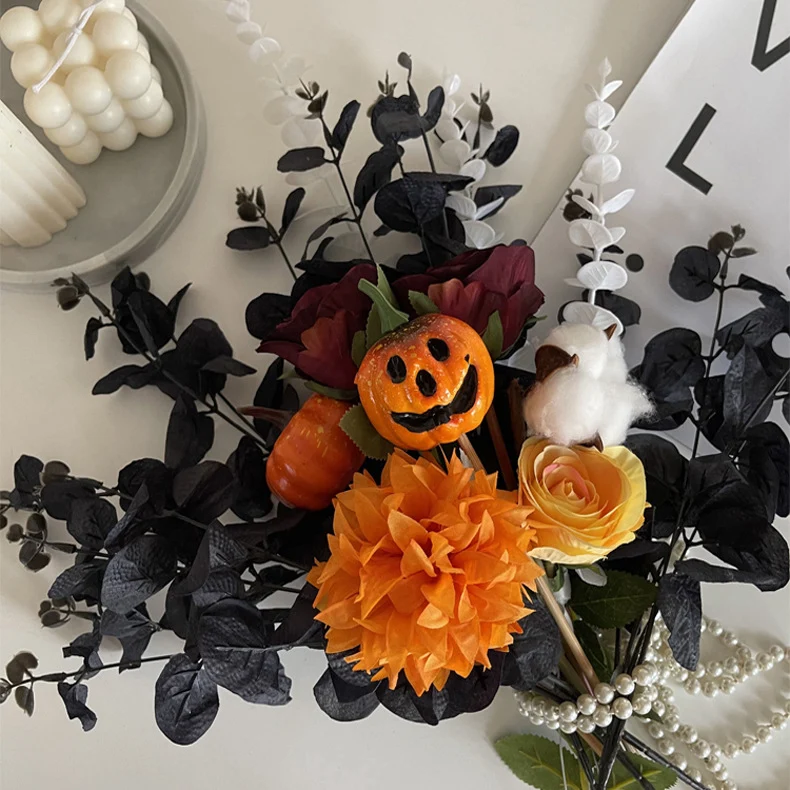 40 cm künstlicher Eukalyptusblätter-Busch, 4 Stängel für Halloween-Dekoration
