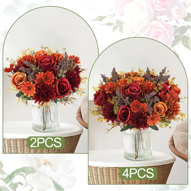 34 cm Künstliche Herbstblumen 2 Bündel Künstlich Herbststrauß Herbstblumen Wie Echt Kunstblumen Herbst Deko Seidenblumen Kunstblumenstrauß für Tischdeko Hochzeit Wohnzimmer Vase Herbst Dekoration
