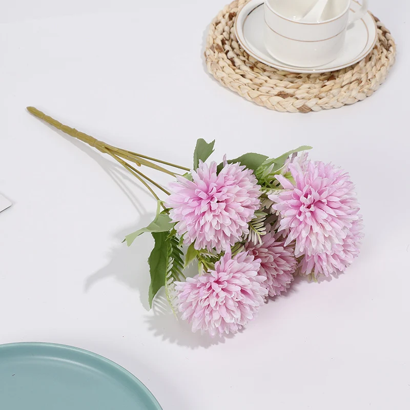 Großhandel 34 cm künstliche Mini-Pompon-Chrysanthemen Busch-Bouquet für schnelle Dekoration