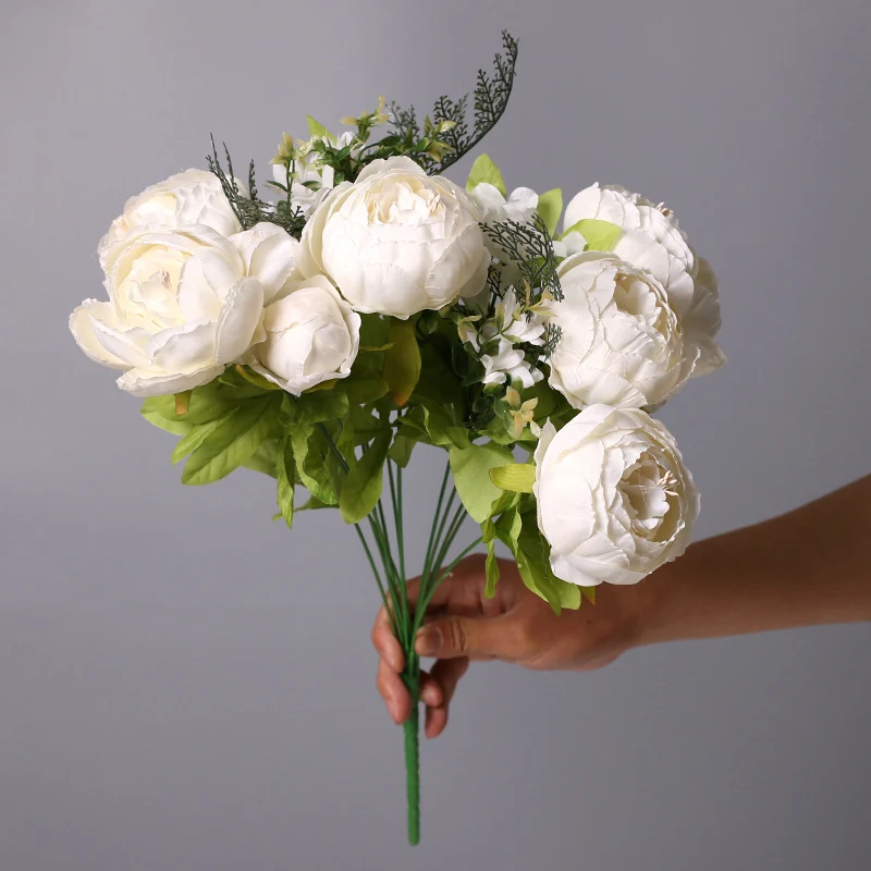 13 Stiele Pfingstrosen Kunstblumen, Dekoration für Hochzeit, Zuhause & Tischschmuck