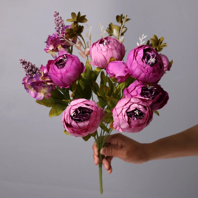 13 Stiele Pfingstrosen Kunstblumen, Dekoration für Hochzeit, Zuhause & Tischschmuck
