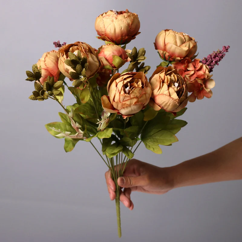 13 Stiele Pfingstrosen Kunstblumen, Dekoration für Hochzeit, Zuhause & Tischschmuck