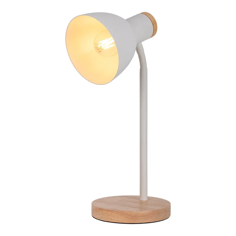 Schreibtischleuchte "MARIE" aus Metall und Holz, E14, Weiß, 36,5 cm hoch