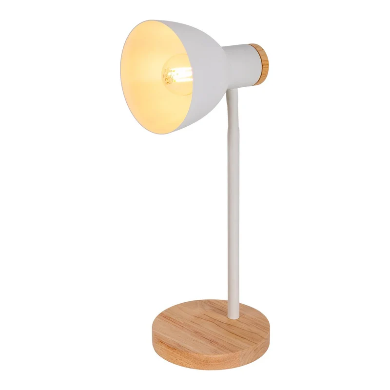Schreibtischleuchte "MARIE" aus Metall und Holz, E14, Weiß, 36,5 cm hoch