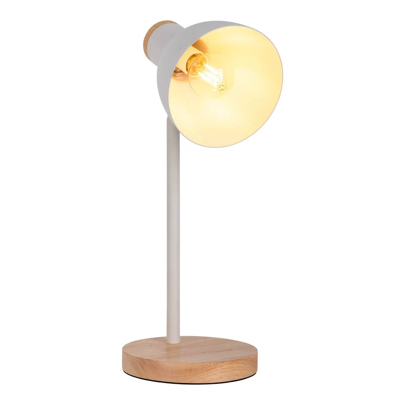 Schreibtischleuchte "MARIE" aus Metall und Holz, E14, Weiß, 36,5 cm hoch