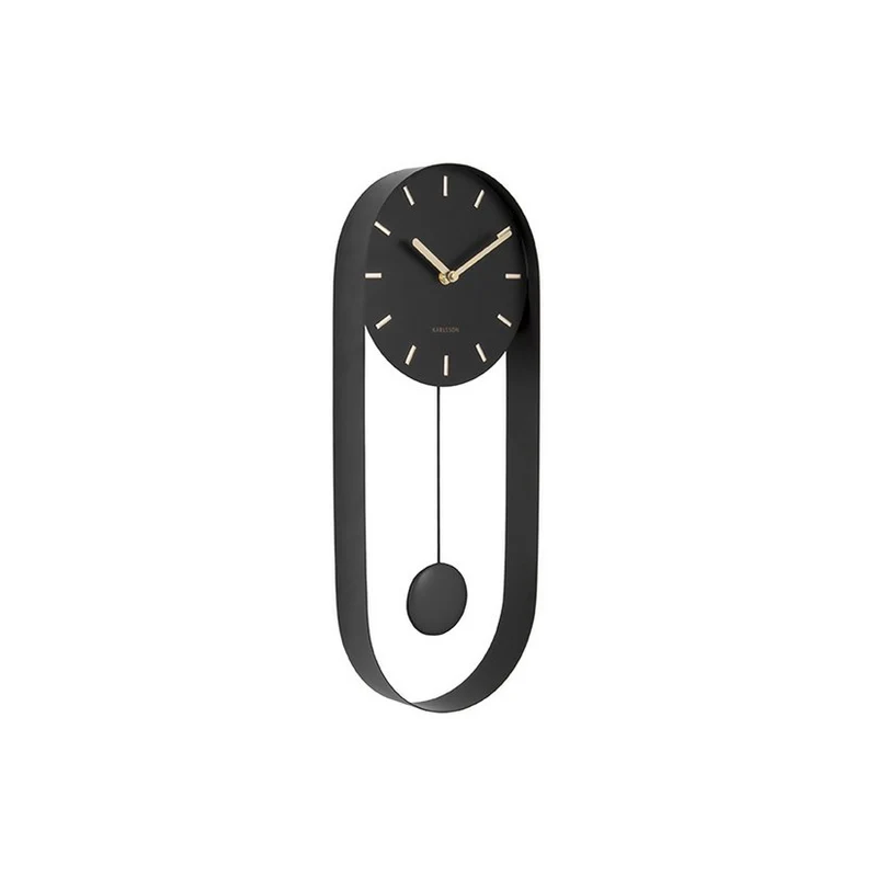 Pendel-Wanduhr Charm in Schwarz mit Goldakzenten