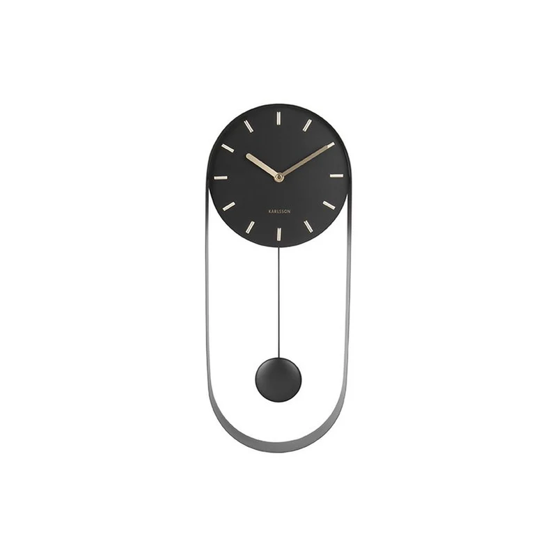 Pendel-Wanduhr Charm in Schwarz mit Goldakzenten