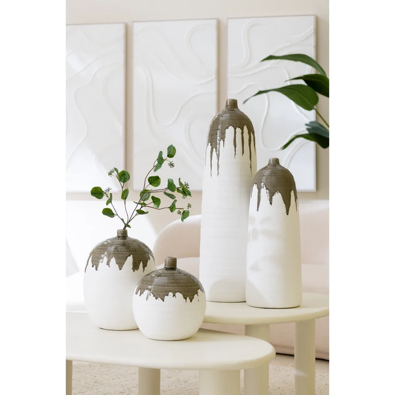 Vase Olea Bottle Olivgrün/Weiß Groß