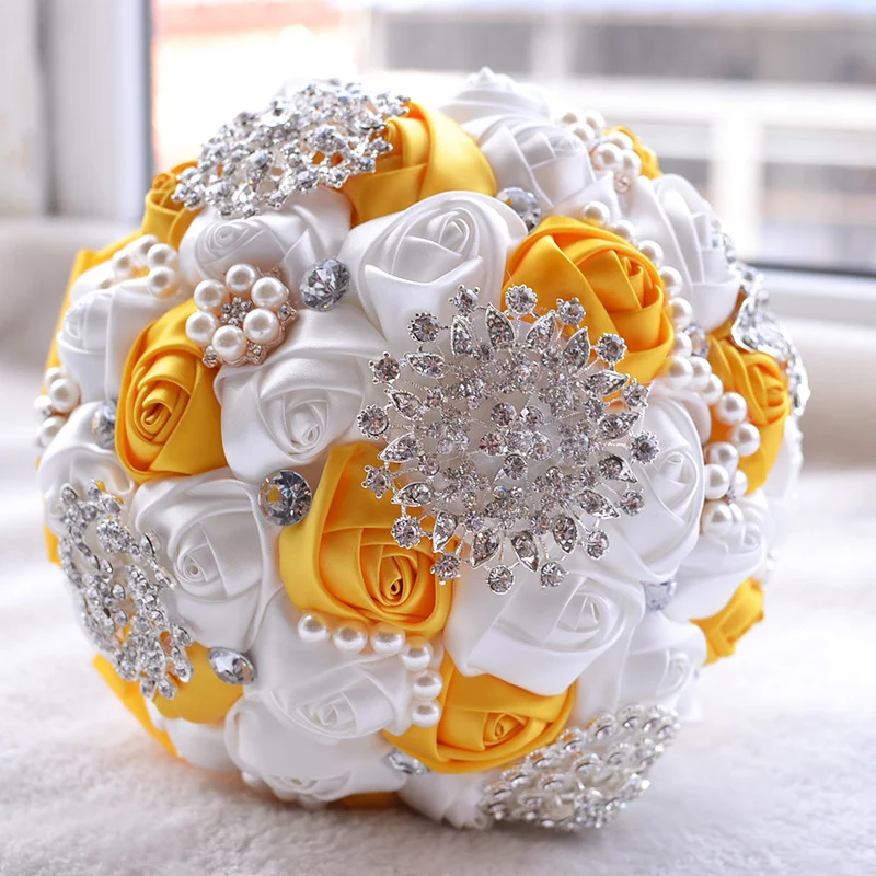 Künstlicher edler Satin-Rosen-Brautstrauß mit Perlen für Hochzeiten