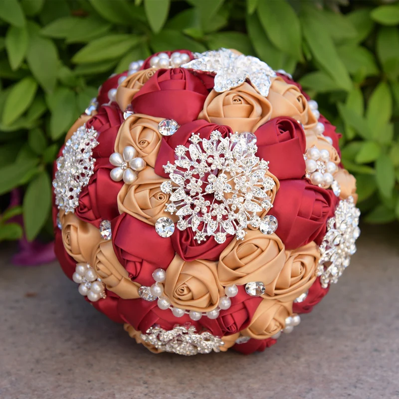 Künstlicher edler Satin-Rosen-Brautstrauß mit Perlen für Hochzeiten